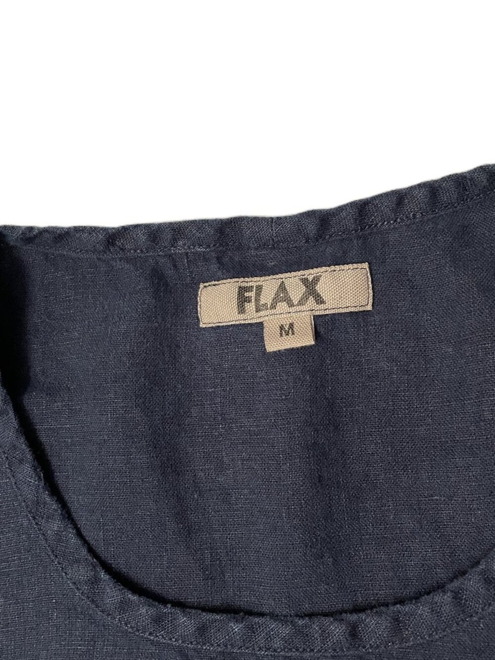 Flax Top 100% Linen Small (6-10) Navy Blue Short Sleeve Lagenlook Minimalist - Picture 2 of 8